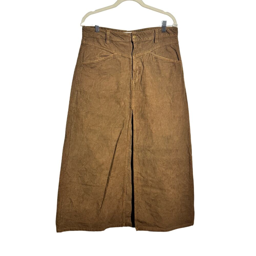 Free People Come As You Are Corduroy Maxi Skirt Women 10 Brown Boho Western